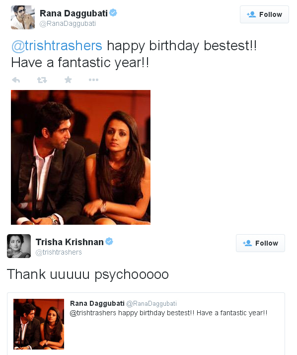 Rana Wishes to Trisha on her birthday-02