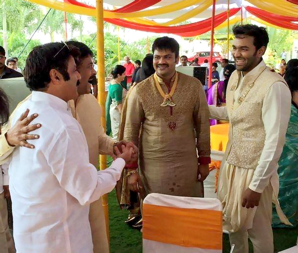 Balakrishna and Chiranjeevi at Manchu Manoj Marriage Function-02