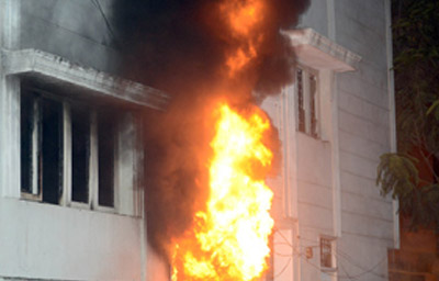 fire accident in electronic godown at musheerabad
