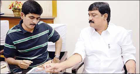 Minister Ganta Srinivasa Rao after a special screening of the movie in Vishakapatnam 