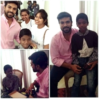 Megapower star ram charan met 10 years old boy rahul who is suffering with brain tumor