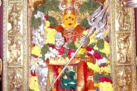 Durga devi atop indrakeeladri attired as sri lalitha tripurasundari devi on sixth day of dasara celebrations