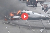 Horrific plane crash on california freeway