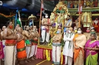 Tirumala brahmotsavam lord malayappa swamy taken in procession attire as kodandaramudu