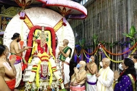 Tirumala brahmotsavam lord malayappa swamy taken in procession on suryaprabha vahanam