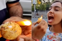 Viral video woman tries fire golgappa from an eatery in ahmedabad
