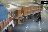Reckless biker triggers truck collision in himayath sagar of hyderabad