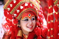 Three year old girl child anointed as living goddess in nepal