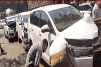 Minister puvvada ajay kumar convoy meets with accident in hyderabad