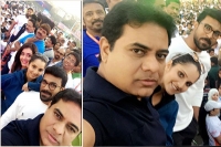Ktr takes selfie with ram charan sania and rashi khanna
