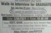 Hdfc job advertisement 2021 passed out candidates are not eligible goes viral