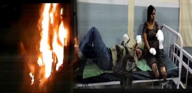 Nanded bangalore express train catches fire