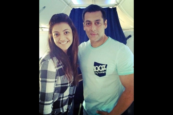 Kajal agarwal takes a selfie with salman khan in flight